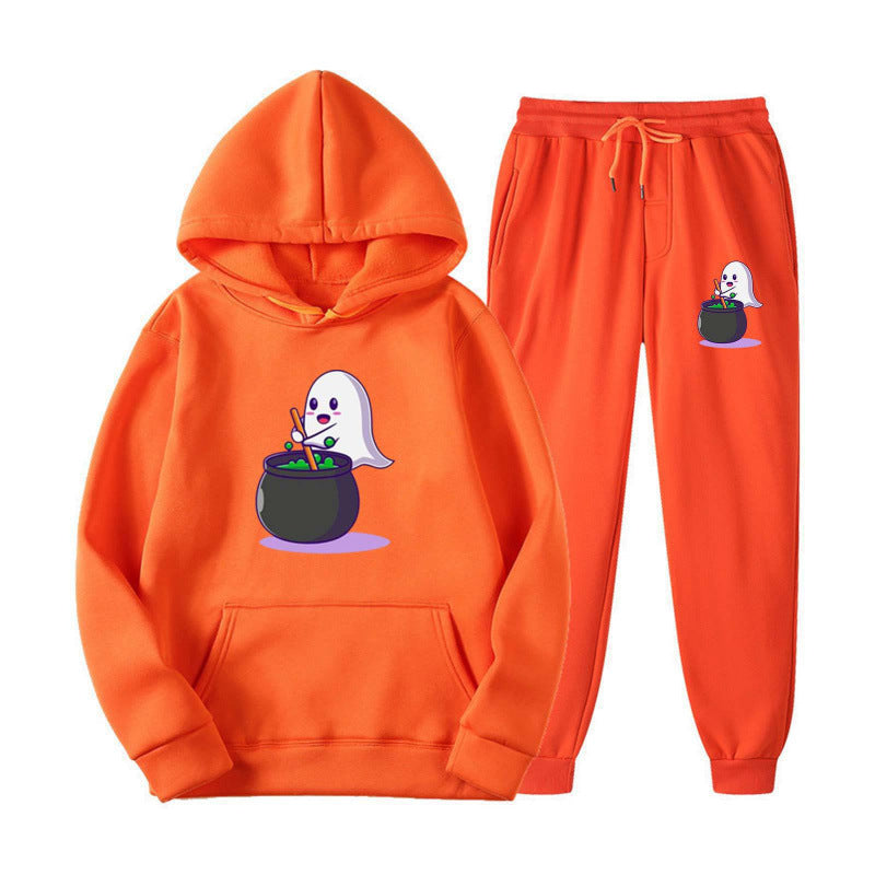 Unisex kuscheliger Kapuzenpullover und Jogginghose Set mit Halloween-Geistprint Shop Nory