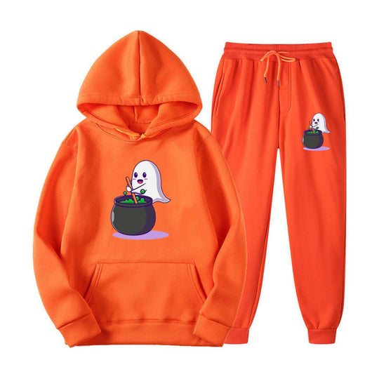 Unisex kuscheliger Kapuzenpullover und Jogginghose Set mit Halloween-Geistprint Shop Nory