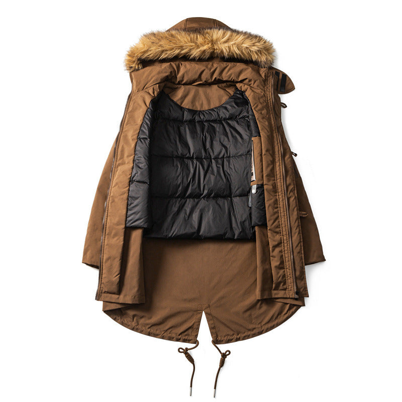 Herren Wattierter Parka im Fischschwanz‑Cut mit abnehmbarer Kunstfellkapuze und Thermofutter Shop Nory