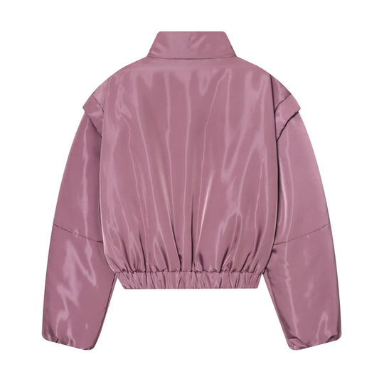 Damen Kurze glänzende Bomberjacke mit Stehkragen, tailliertem Elastbund und verdecktem Reißverschluss Shop Nory