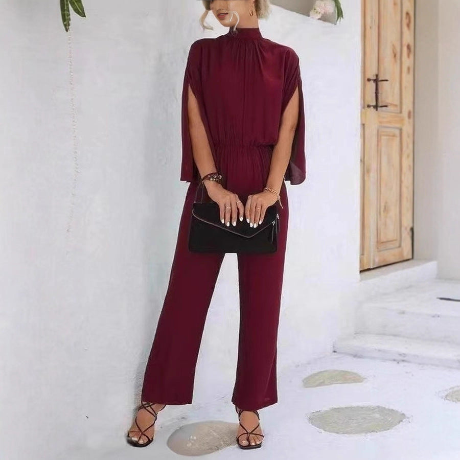 Damen eleganter Jumpsuit mit weitem Bein und Chiffon-Ärmeln Shopnory