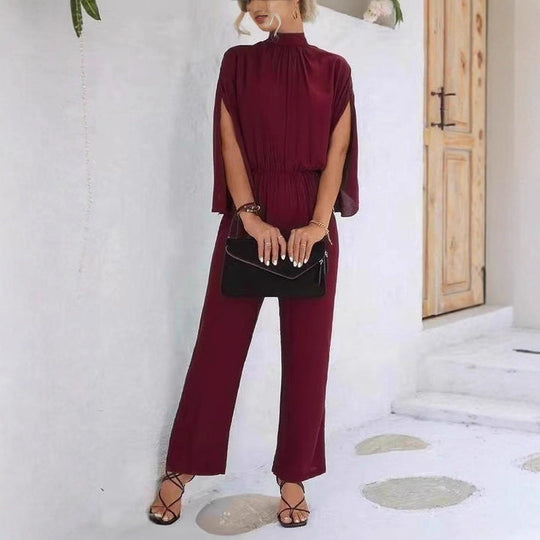Damen eleganter Jumpsuit mit weitem Bein und Chiffon-Ärmeln Shopnory