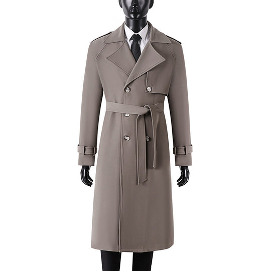 Herren Langer Minimalistischer Trenchcoat mit Sturmklappe Taillengürtel und verstellbaren Manschetten Shop Nory