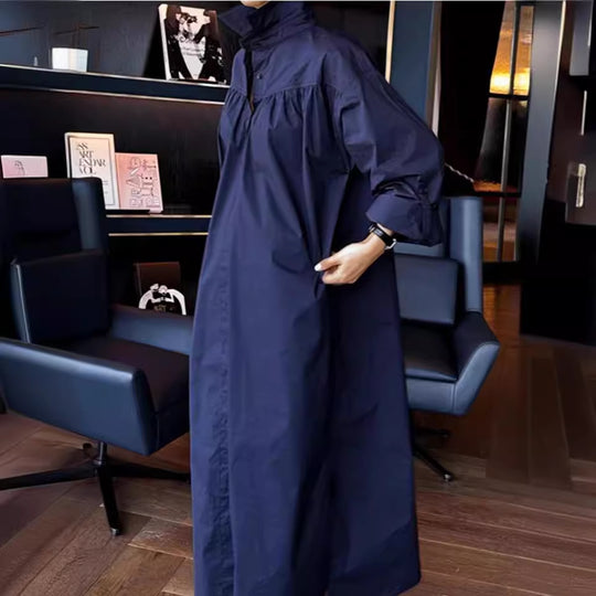 Damen Maxikleid im Oversize-Hemdstil mit Stehkragen, Schulterpasse und Eingrifftaschen Shop Nory