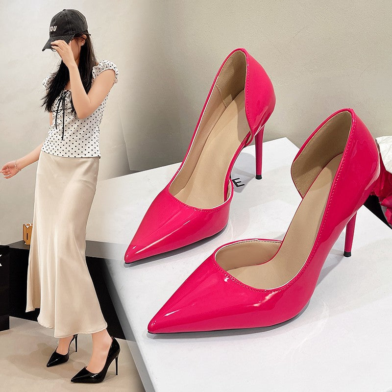 Damen Elegante Lack-Pumps mit spitzer Zehenform und Cut-Out-Ferse Shop Nory