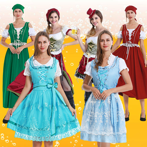 Damen nan kurzes Trachtenkleid im Dirndlstil mit floraler Spitzen-Schürze, geschnürter Miederfront und geraffter Carmenbluse Shop Nory