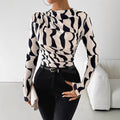 Damen nan tailliertes Langarmshirt mit seitlicher Raffung und Wasserfallausschnitt