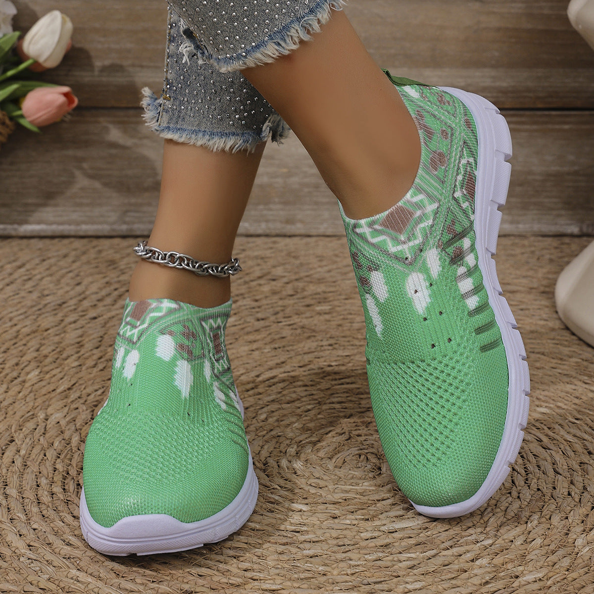 Damen moderne Slip-On Sneakers mit atmungsaktivem Stretch-Obermaterial