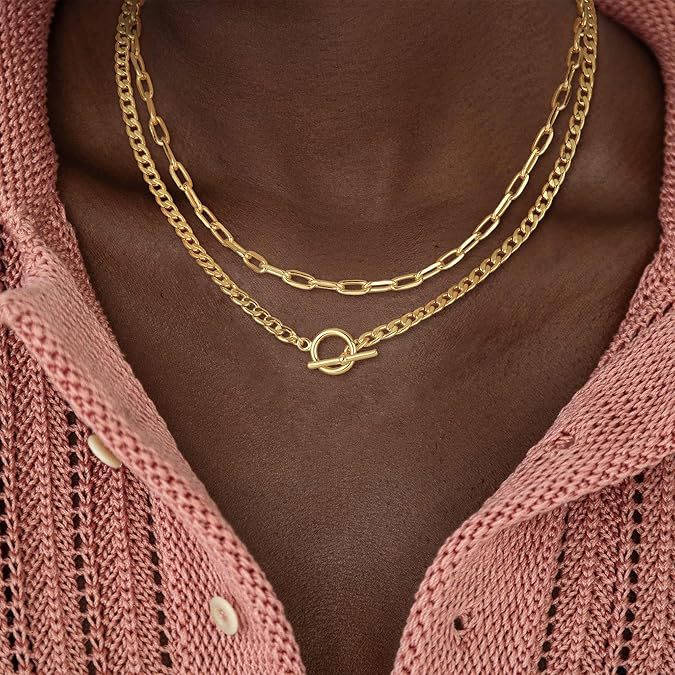Damen Halskette mit doppeltem Gliederdesign und elegantem Toggle-Verschluss Shop Nory