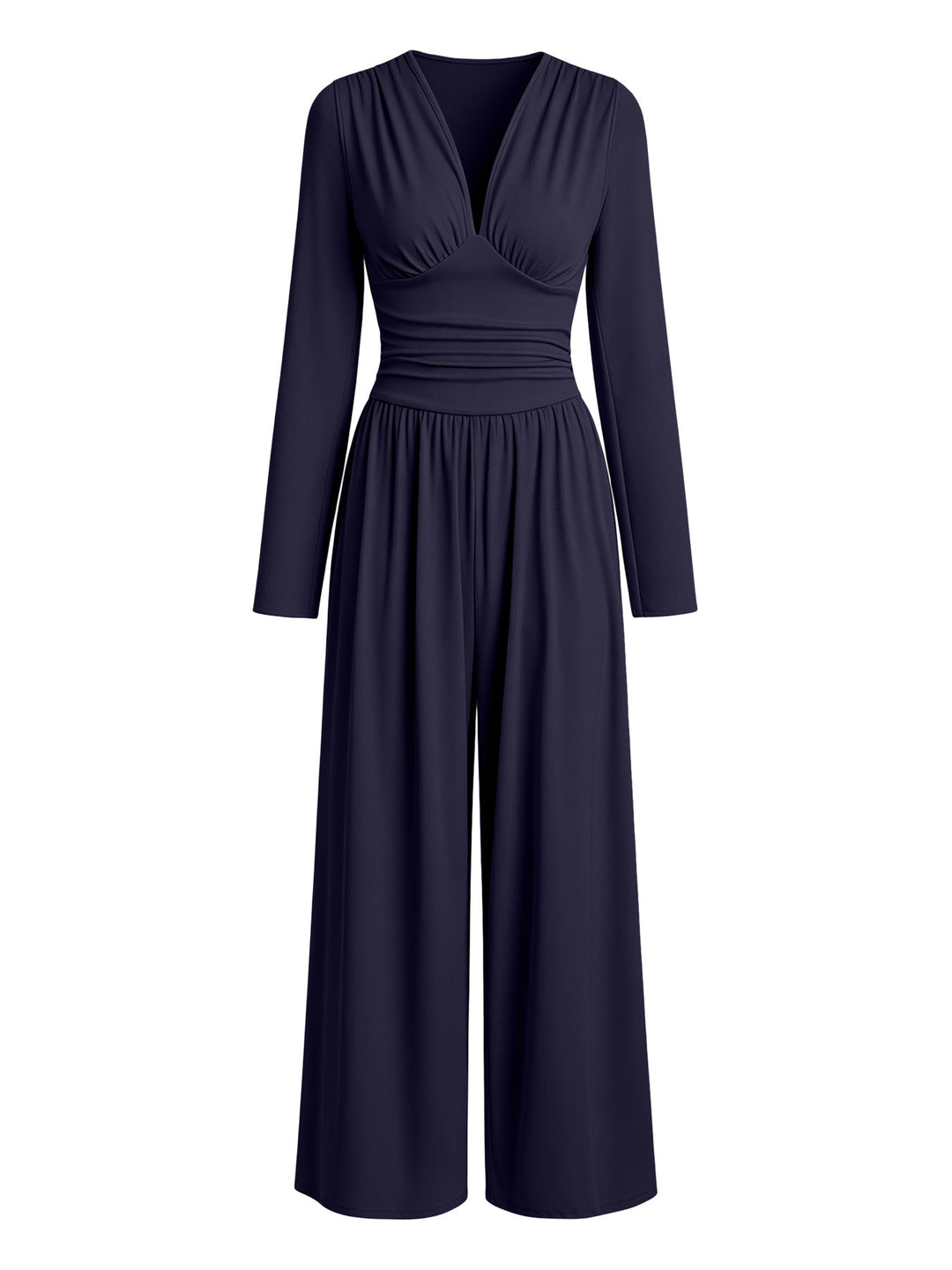 Damen Eleganter V‑Ausschnitt Jumpsuit mit tailliertem Wickelbund und weitem Hosenbein Shop Nory
