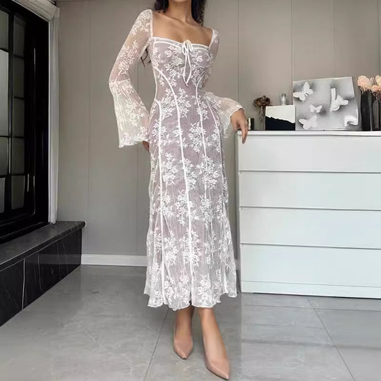 Damen Spitzenkleid mit Korsagen-Bustier, Glockenärmeln & zartem Spitzen-Overlay Shop Nory