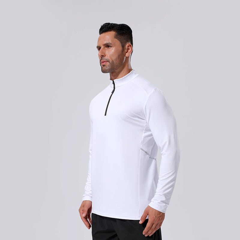 Herren Leichtes Sportliches Langarm-Poloshirt mit kurzem Reißverschluss und Stehkragen Shop Nory