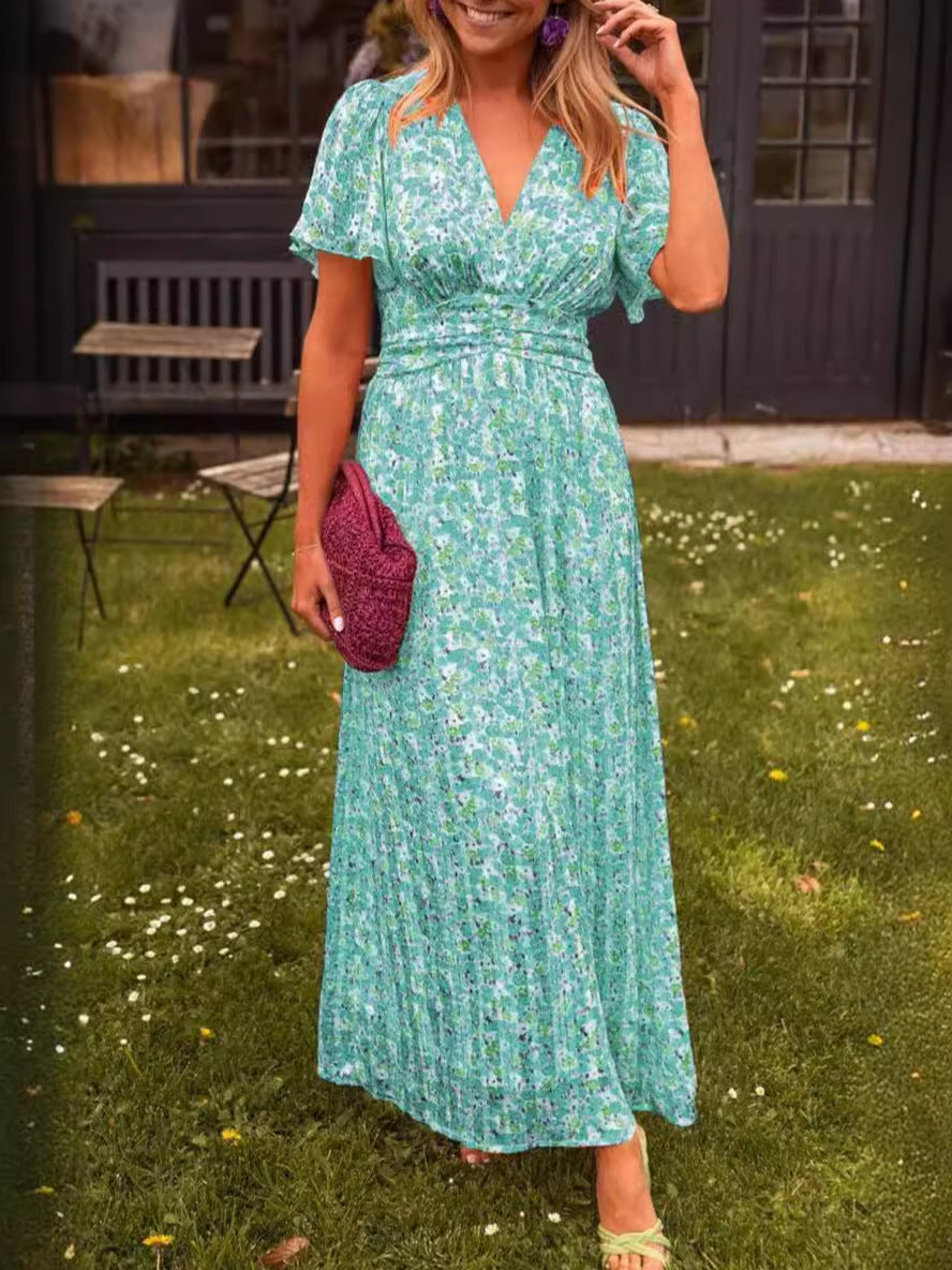 Damen Maxikleid mit floralem Muster und raffinierten Ärmeln