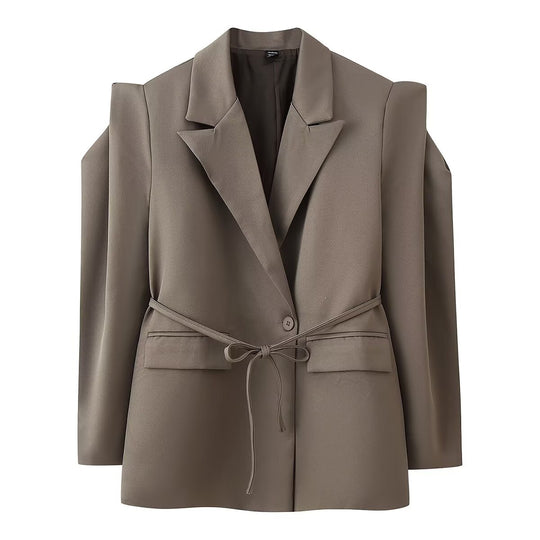Damen Blazer mit Schulter-Cutouts, Taillengürtel und Ein-Knopf-Verschluss Shop Nory