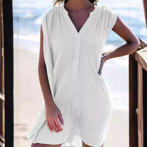 Damen lässiges Strandkleid mit Knopfdetails