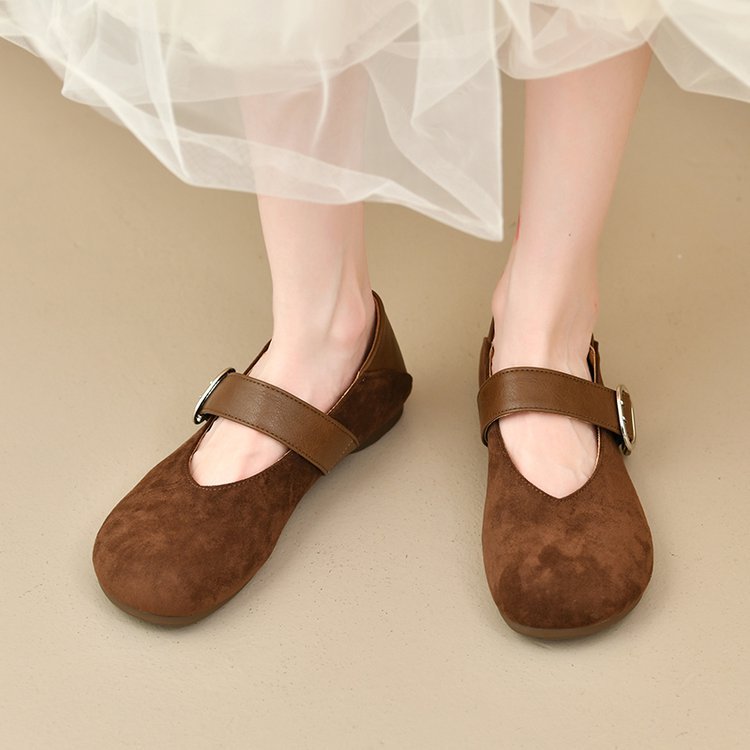 Damen bequeme Mary Jane Ballerinas mit dekorativem Riemen