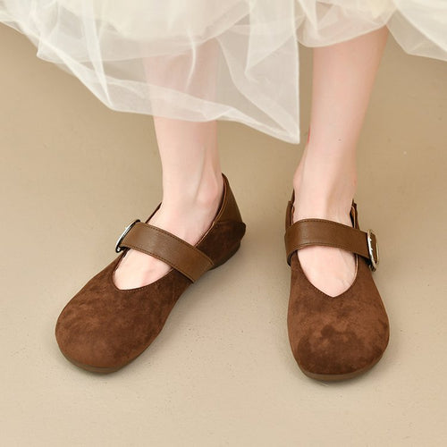 Damen bequeme Mary Jane Ballerinas mit dekorativem Riemen