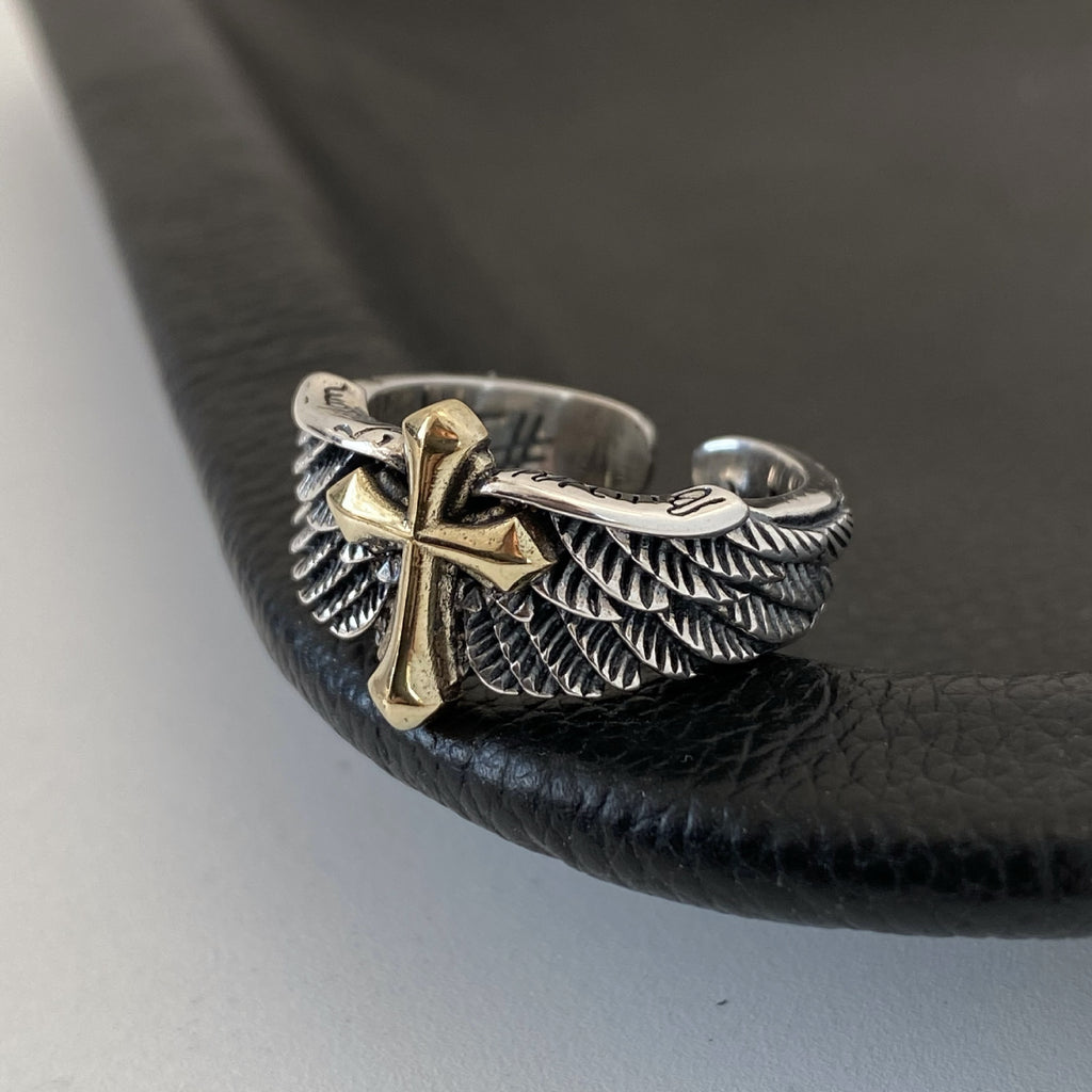 Damenring mit Engelmotiv und Kreuz Shop Nory