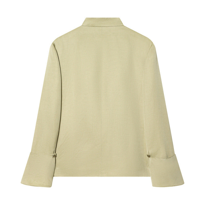Damen Asymmetrische Blusenjacke mit Stehkragen und ausgestellten Manschetten Shop Nory