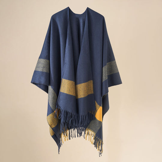 Damen Weit geschnittener Karierter Poncho mit Fransen und V‑Ausschnitt Shop Nory