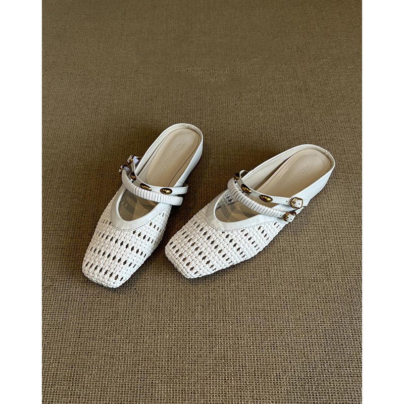 Damen Geflochtene Mule-Slipper mit quadratischer Zehenpartie und doppelt verstellbarem Riemen Shop Nory