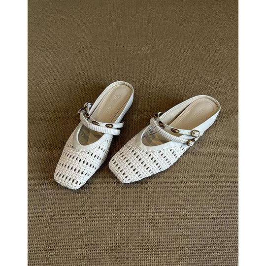 Damen Geflochtene Mule-Slipper mit quadratischer Zehenpartie und doppelt verstellbarem Riemen Shop Nory
