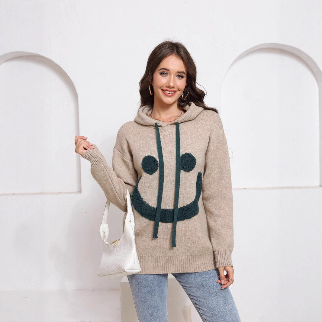 Damen Gemütlicher Kapuzenpullover mit Smiley-Design Shop Nory
