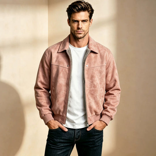Herren Modische Lederjacke mit klassischem Kragen