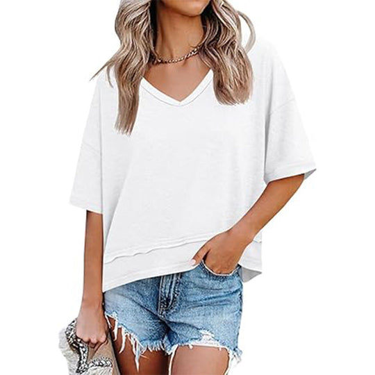 Damen lässiges V-Ausschnitt Oversized T-Shirt