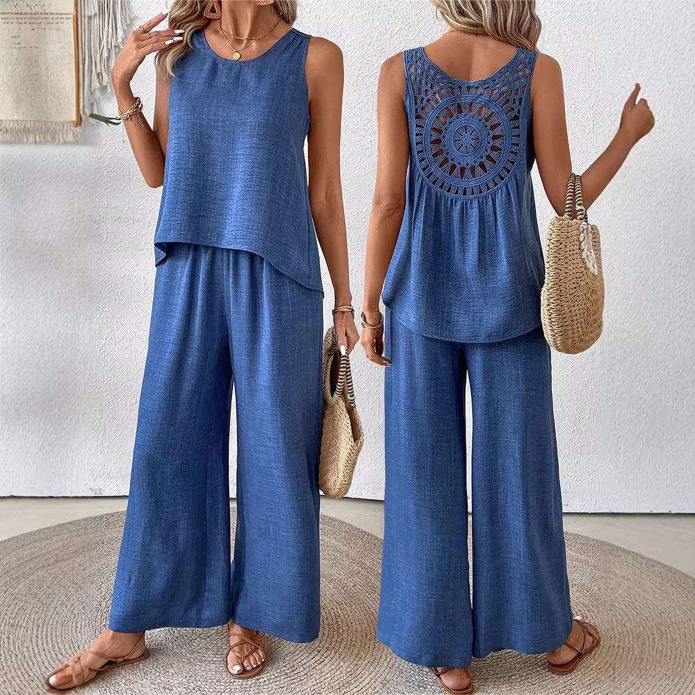 Damen luftiges Sommer-Set mit gehäkeltem Rückenteil und weitem Schnitt