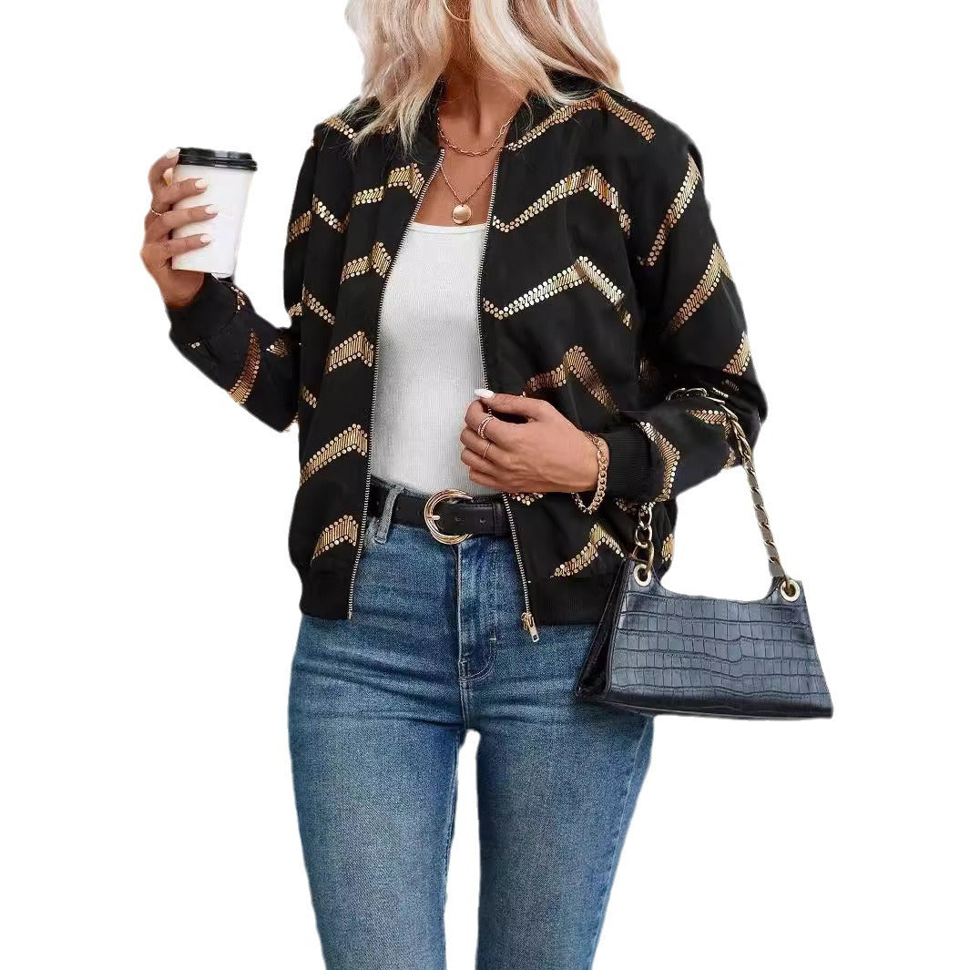 Damen trendige Bomberjacke mit metallic Details