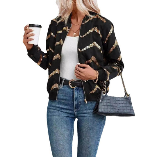 Damen trendige Bomberjacke mit metallic Details