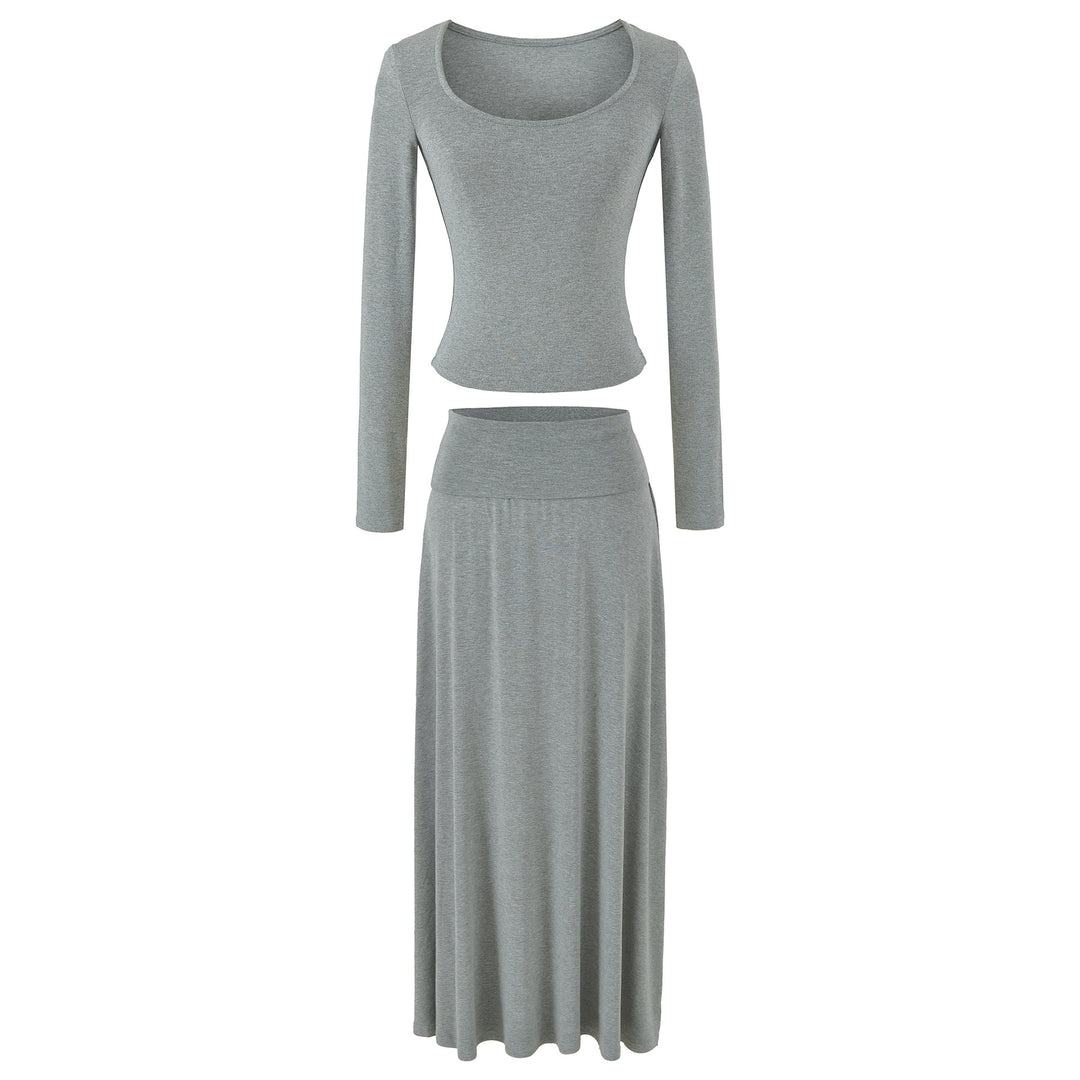 Damen Zweiteiliges Lounge-Set aus Stretch-Modal mit figurbetontem Langarm-Top und Maxirock Shop Nory