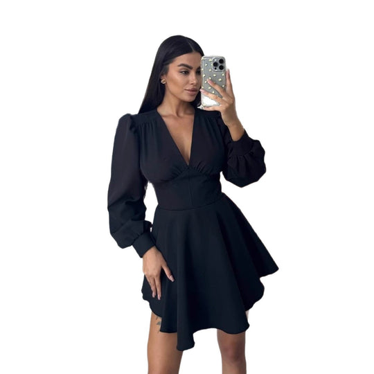 Damen Korsett-Detail Mini-Kleid mit Puffärmeln und ausgestelltem Rock Shop Nory