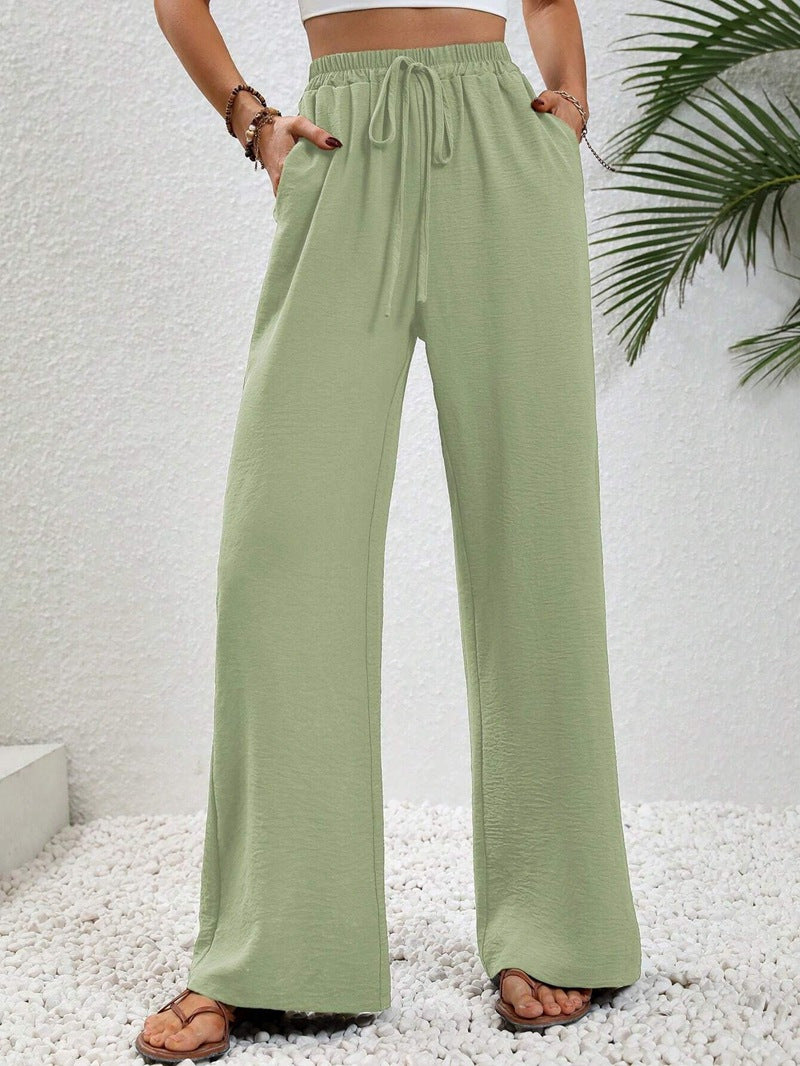 Damen Leichte, weit geschnittene Strandhose mit Elastikbund, Kordelzug und Seitentaschen Shop Nory