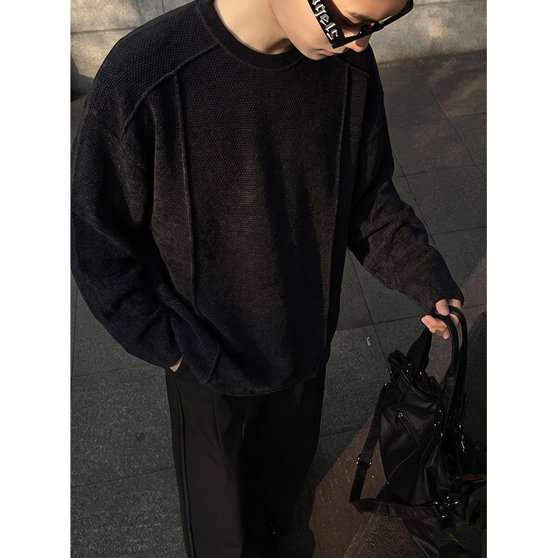 Herren Oversize Waffelstrick-Pullover mit Rundhalsausschnitt Shop Nory