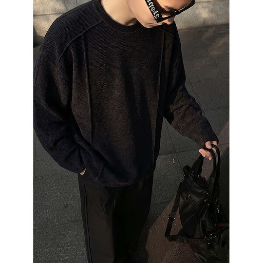 Herren Oversize Waffelstrick-Pullover mit Rundhalsausschnitt Shop Nory