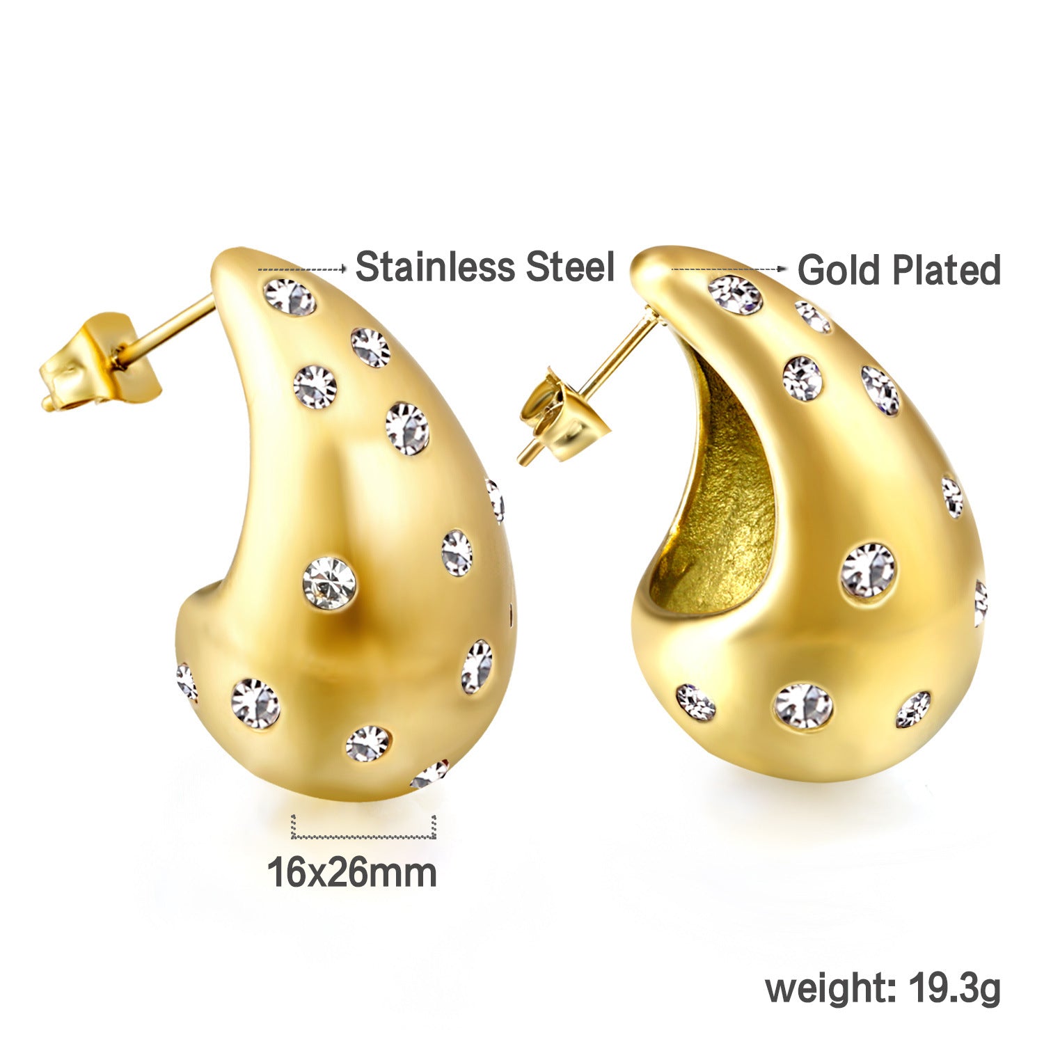 Damen Elegante goldplattierte Edelstahl Ohrstecker Shop Nory