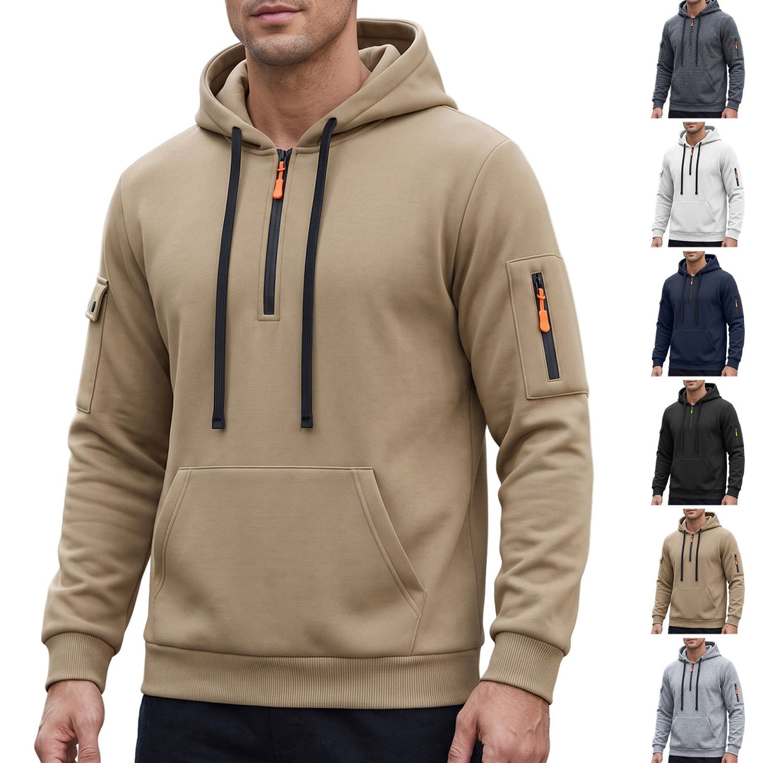 Herren Kapuzenpullover mit halbem Reißverschluss und Utility-Ärmeltasche Shop Nory