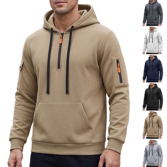 Herren Kapuzenpullover mit halbem Reißverschluss und Utility-Ärmeltasche Shop Nory