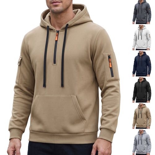 Herren Kapuzenpullover mit halbem Reißverschluss und Utility-Ärmeltasche Shop Nory