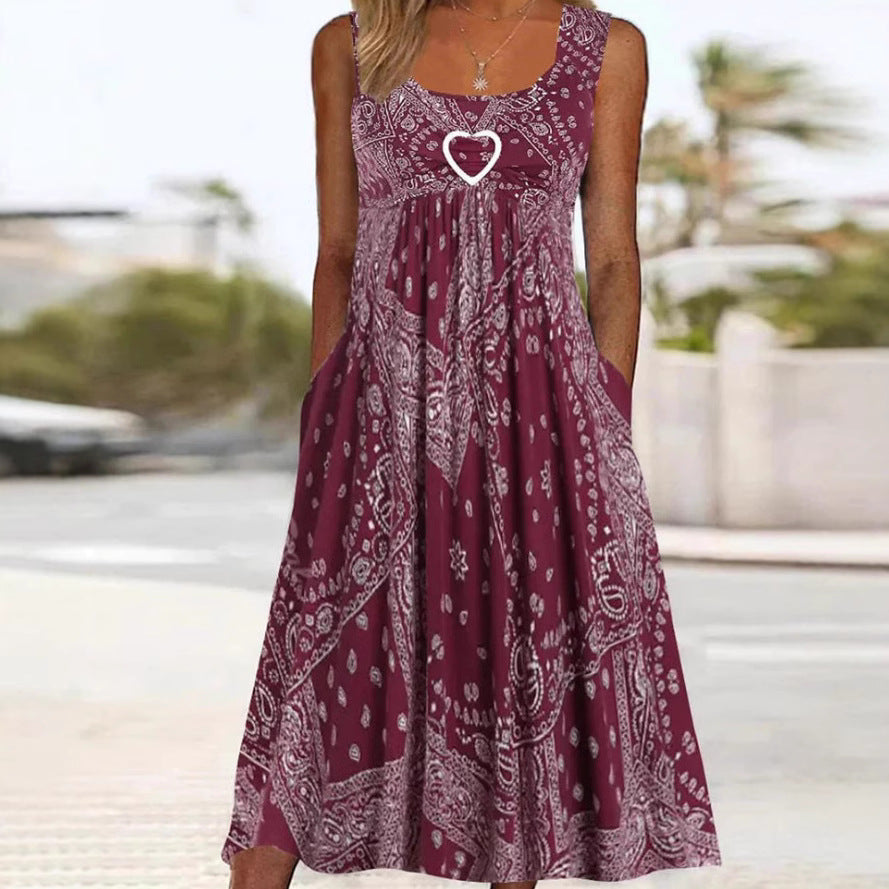 Damen Sommerliches Maxikleid mit elegantem Bandana-Muster und praktischen Taschen