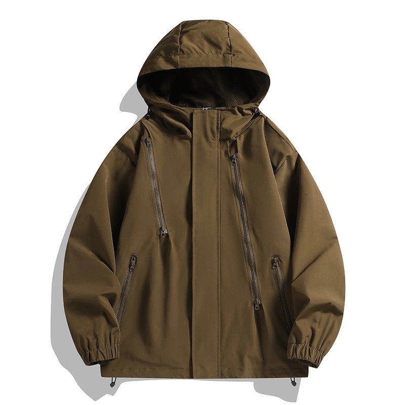 Damen Kurze technische Kapuzenjacke mit asymmetrischen Reißverschlüssen & Kordelzug Shop Nory