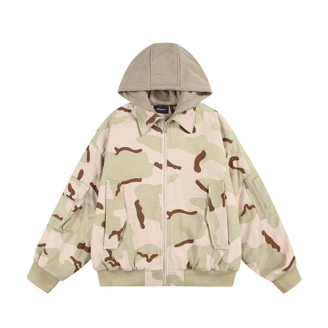 Unisex Oversize Cargo-Bomberjacke mit Kapuze und aufgesetzten Utility‑Taschen Shop Nory