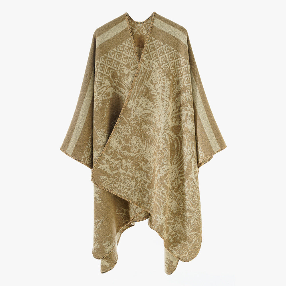 Damen Luxuriöser Jacquard-Motivponcho mit asymmetrischem Zipfelsaum Shop Nory