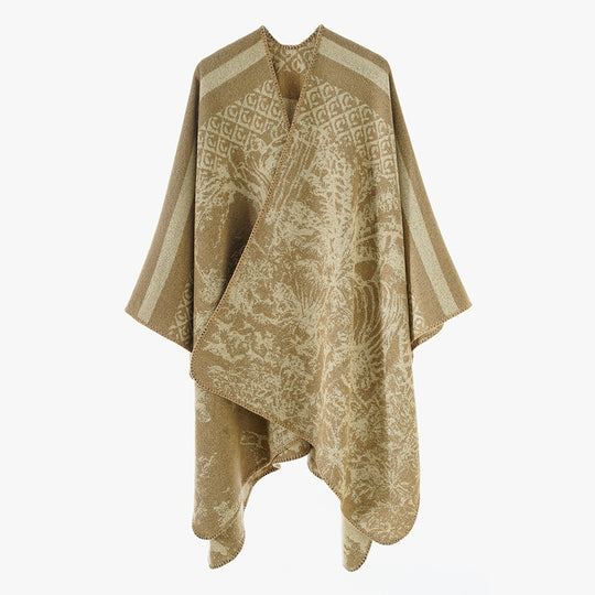 Damen Luxuriöser Jacquard-Motivponcho mit asymmetrischem Zipfelsaum Shop Nory