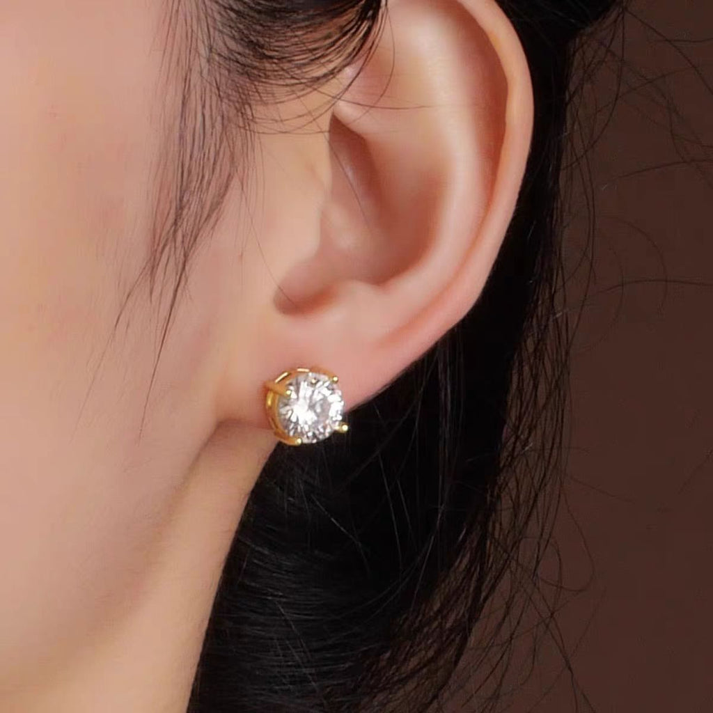 Damen Klassische goldbeschichtete runde Stein Ohrstecker Shop Nory