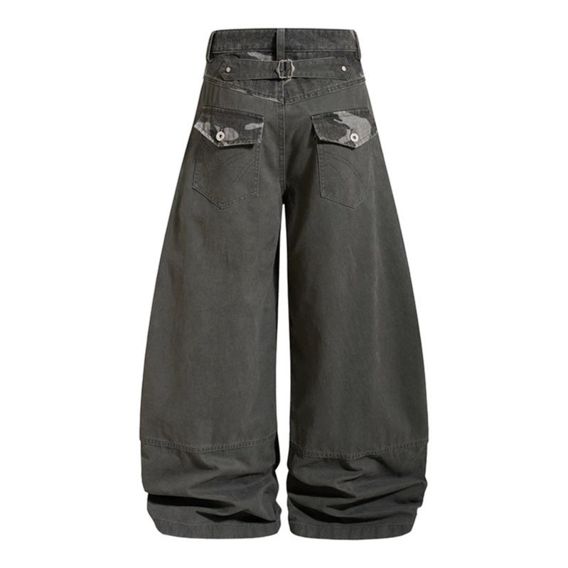 Damen weite Palazzohose aus Baumwolle mit Camouflage-Bund und Utility-Nähten Shop Nory