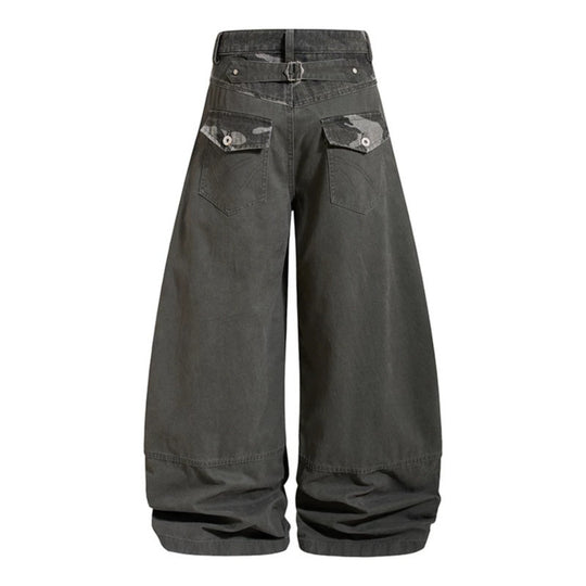 Damen weite Palazzohose aus Baumwolle mit Camouflage-Bund und Utility-Nähten Shop Nory