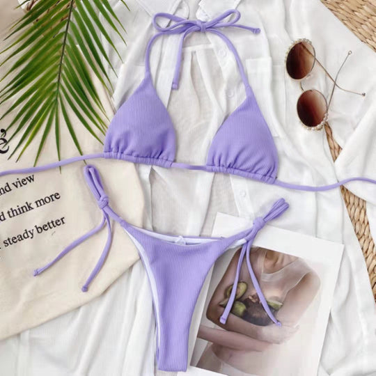 Damen Triangel-Bikini mit verstellbaren BindR&Bändern und Rippstrick